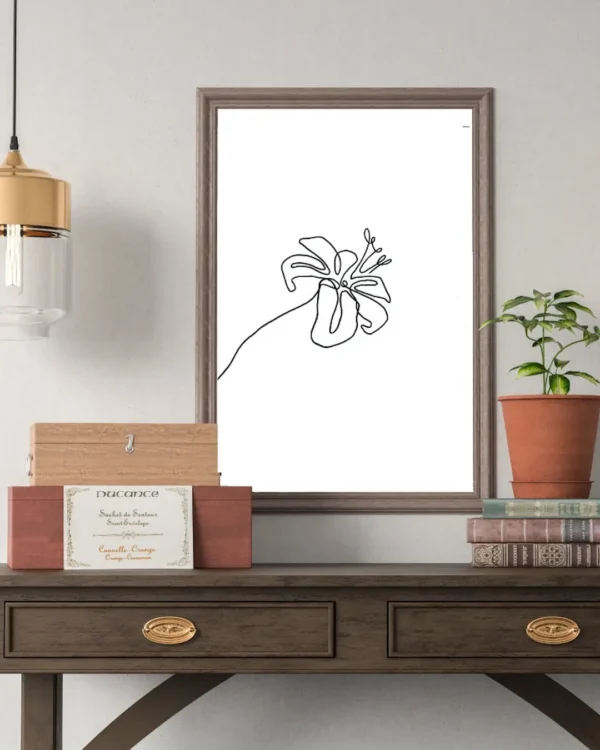 Kwiat hibiscusa plakat line art