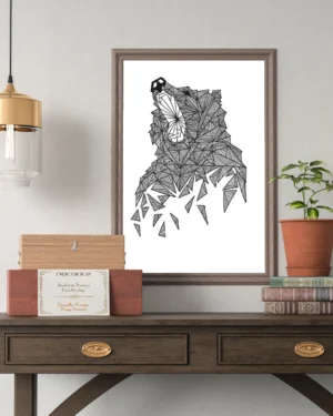 Niedźwiedź bear line art decor plakat 1