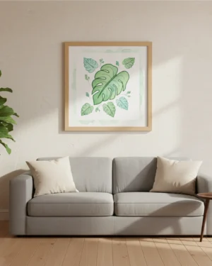 Plakat botaniczny monstera ilustracja tropikalnych liści w ramie