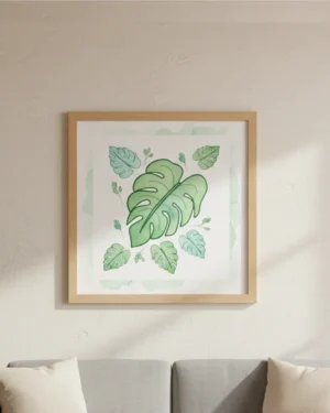 Plakat botaniczny monstera ilustracja tropikalnych liści w ramie