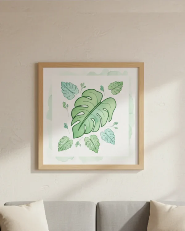 Plakat botaniczny monstera ilustracja tropikalnych liści w ramie