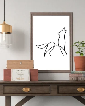 Wyjący wilk plakat line art